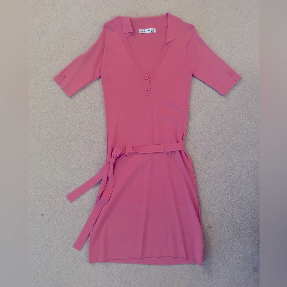 Zara pink fitted midi T-shirt dress